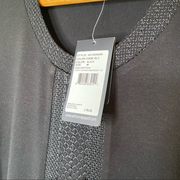 Adrianna Papell Black High Low Short Sleeve Embroidered Top Size Medium - Picture 7 of 8